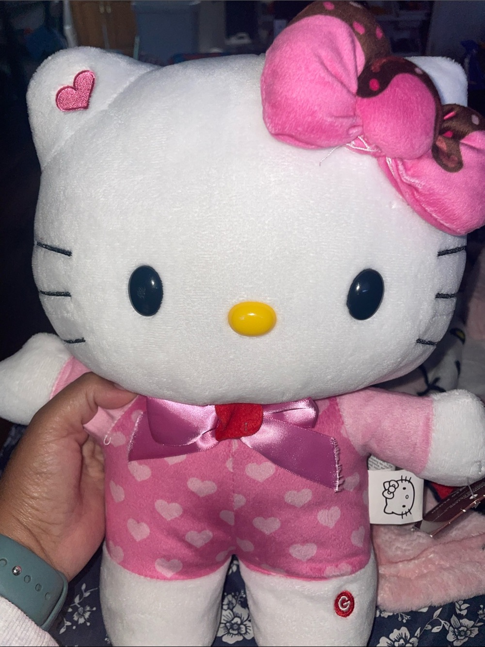 Hello Kitty Pink and White Heart Plush with Bow
